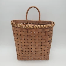 Wall Hanging Pocket Basket; Woven  Rustic Farmhouse Long 13 basket