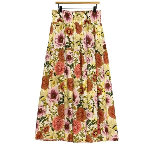 Paper Heart Womens Skirt XL Floral Smocked Waist Full A Line Cottage Country