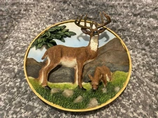 Vintage Sansco 3D Deer Plate Deer And Fawn New Open Box 10” With Stand