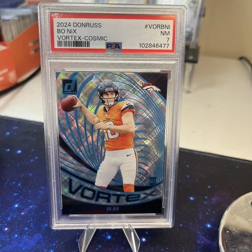2024 Panini Donruss Vortex-Cosmic Bo Nix 002/100 PSA 7 Rookie Denver Broncos RC