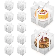 12 Pack Clear Plastic Cupcake Boxes, 3.5 Inch Silver Single Cupcake Container...