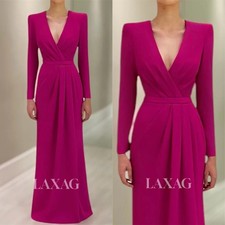 Simple Mermaid V-Neck Prom Dress Long Sleeve Vestidos De Noche Floor-Length