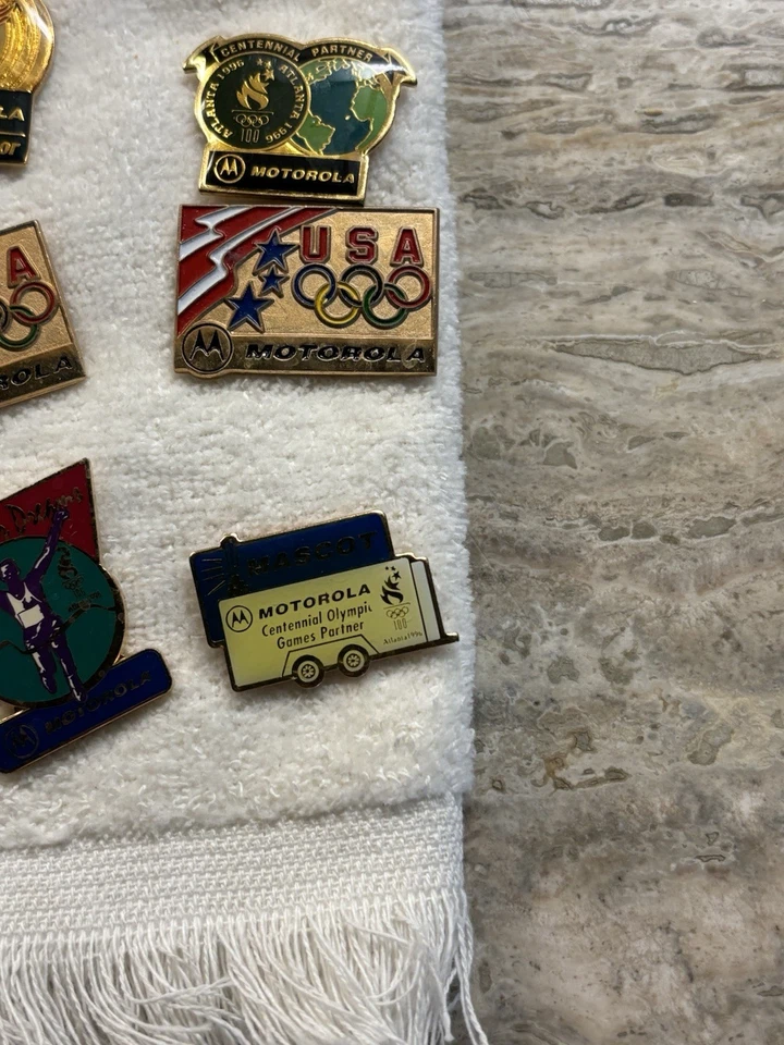 Toalla de golf vintage de los Juegos Olímpicos de Atlanta 1996 Motorola Centennial Partner con pasadores Foto 3 de 4