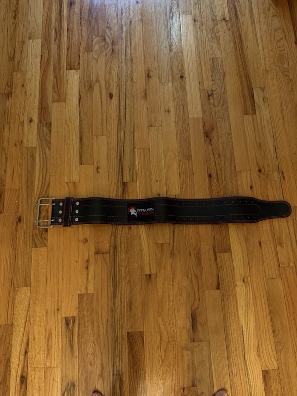 Dark Iron Fitness Leather Powerlifting Belt Double Pin Buckle Black/Red Size XS