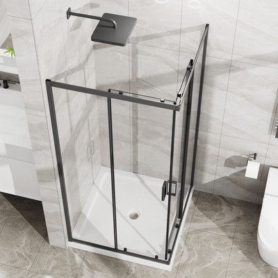 Modern Corner Shower Enclosure 36x36x72'' w/ Tempered Glass & Black Frame