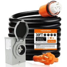 Finderomend 30 ft 50 Amp Generator Cord and Power Inlet Box Combo Kit,125/250...