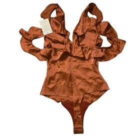 NWT For Love & Lemons X Revolve  Skivvies XS Lena Ruffle Bodysuit Silk Blend