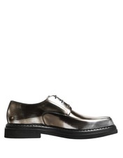 Dolce & Gabbana Silver Specchio Lace-Up Leather Dress Derby Men's Shoes