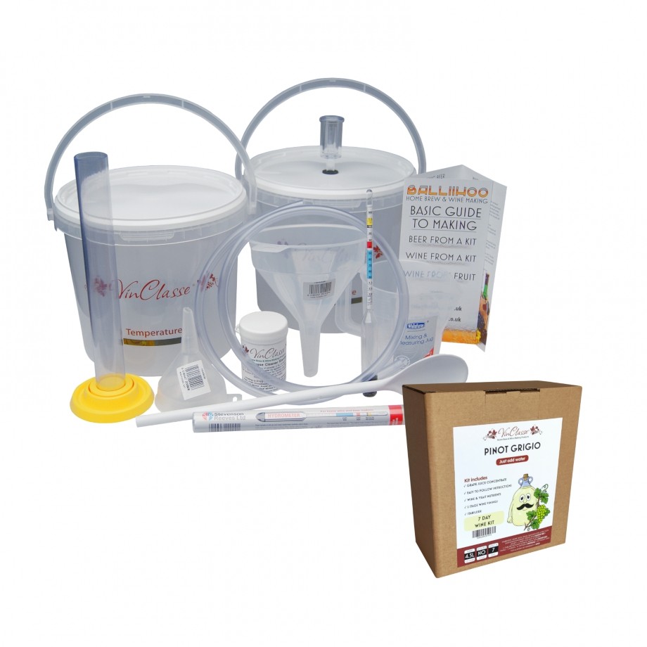 Wine Making Starter Equipment Set & Pinot Grigio Ingredient Kit - 6 Bottle