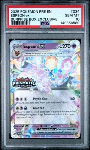 Pokemon Espeon EX PSA 10 Prismatic Evolutions Surprise Box Stamp Promo 034/131