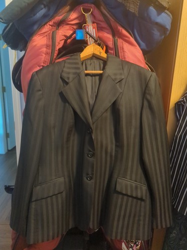 Marigold Riding Apparel Black Tone ON Tone Stripe Hunt Coat Size 16 - Picture 6 of 7
