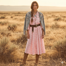 Vintage Boho Western Pink Plaid Midi Shirt Dress Cotton Prairie M