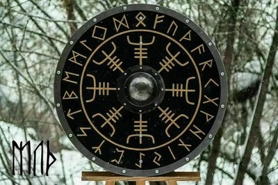 24'' Medieval Viking Round Shield Templar LARP Warrior Steel Wood Armor Home Deco