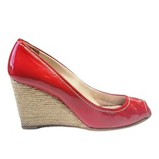 Scarpa donna Prada rossa vernice zeppa punta aperta tacco 36,5 US 6,5
