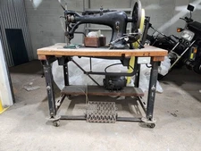 Singer 7-31 Industrial Sewing Machine with Dark Wood Table