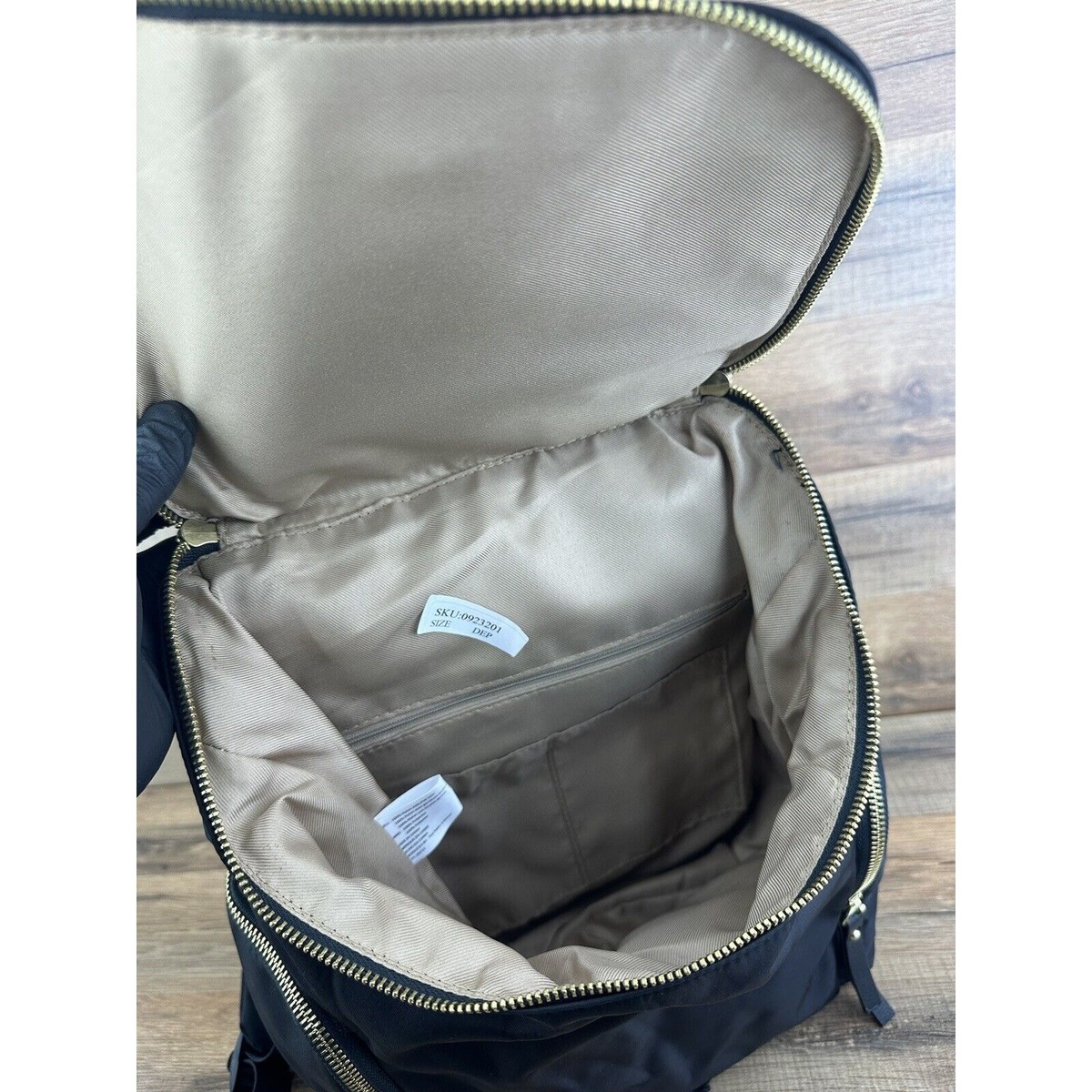Allancia Black Nylon Backpack Front Pocket With Gold  display picture 2