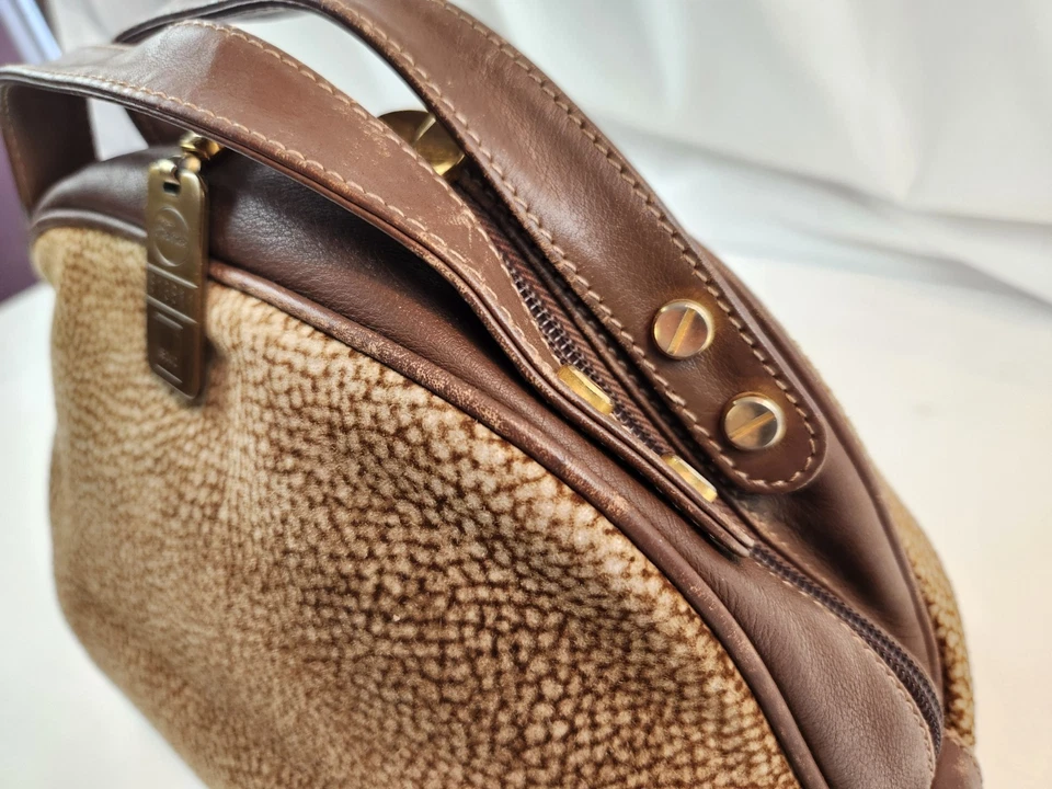 Authentic BORBONESE Lamb Suede Leather Hand Bag Pouch REDWALL Quail Dome Zip - Image 2 of 4