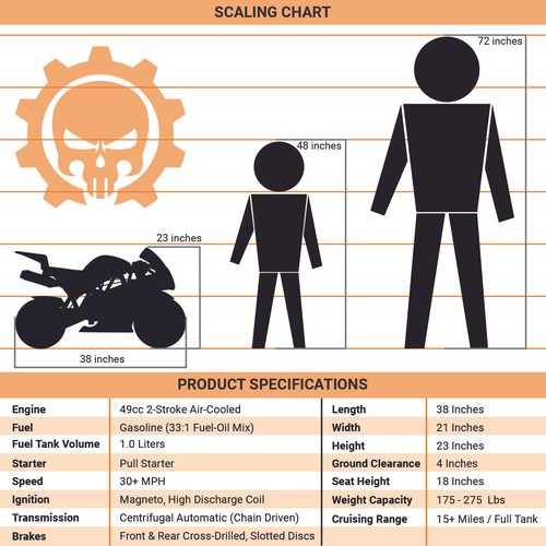 SkullRacing Gas Powered Mini Pocket Bike Motorcycle 50RR (Orange) - Picture 7 of 7