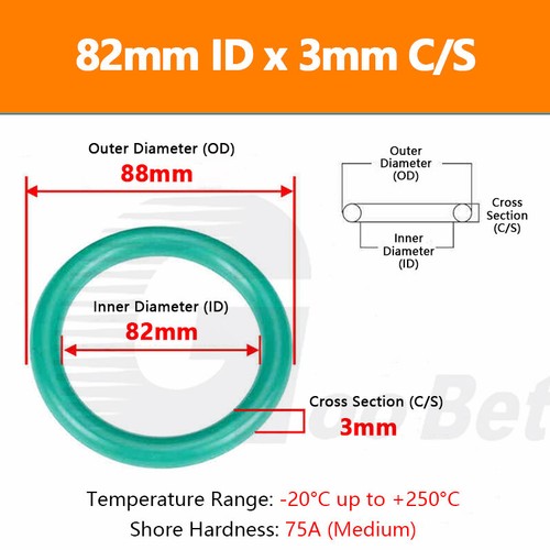 Metric FPM FKM Rubber O-Rings 3mm Cross Section 2mm to 389mm ID 75 Shore A Green - Picture 104 of 183