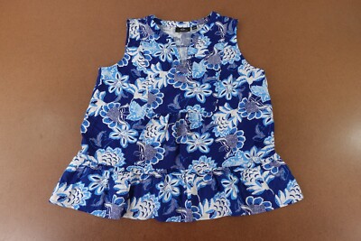 G by Giuliana Women's Large Blue Floral Print Woven Tiered