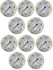 10 PACK LIQUID FILLED PRESSURE GAUGE 0-2000 PSI, 2" FACE, 1/4" BACK MOUNT