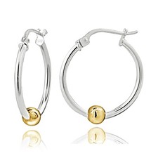 Sterling Silver with Gold Tone Bead Round Hoop Earrings, 20mm