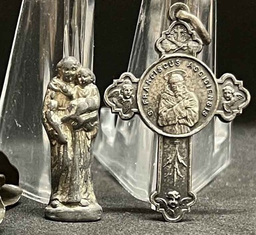Italien altes Lot x2 Kreuz Hl. Franz von Assis & Kabine Mini Statue Hl. Antonius - Bild 5 von 18
