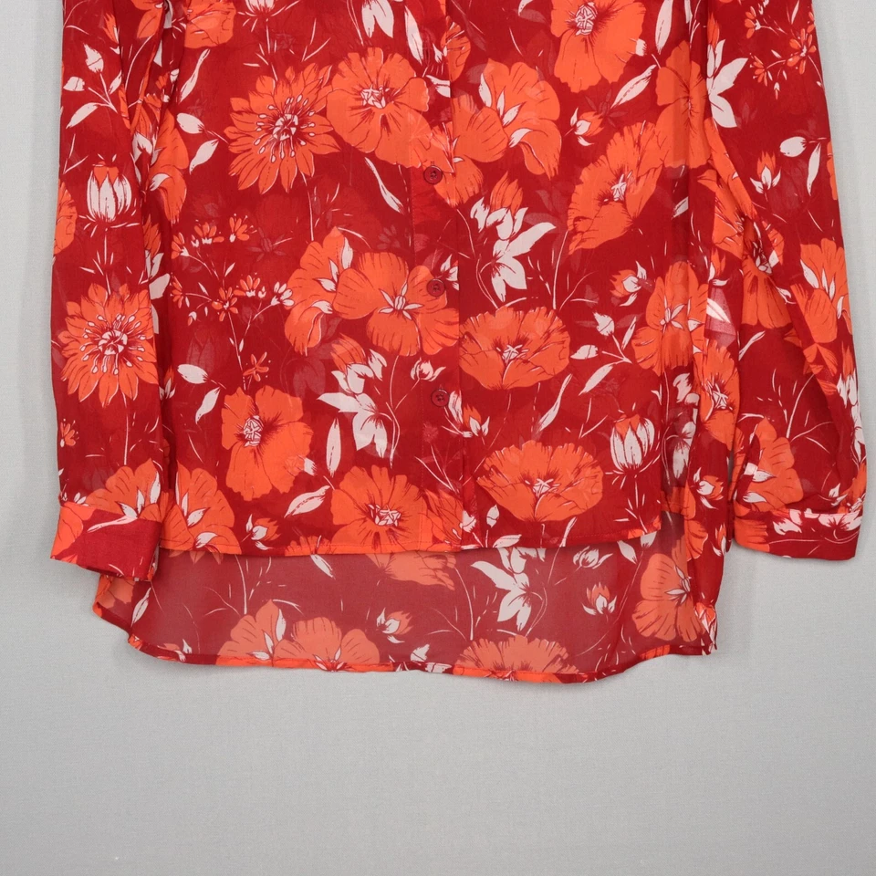 Blusa con botones Cabi para mujer talla S roja Hothouse floral botón transparente manga larga Foto 3 de 4