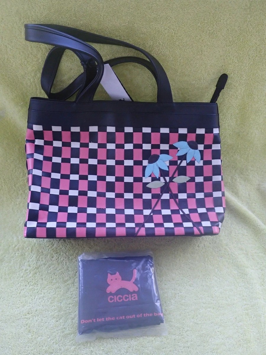 CICCIA BLACK LEATHER BAG HANDBAG CATS Cat Tag nail file cream dust bag BNWT