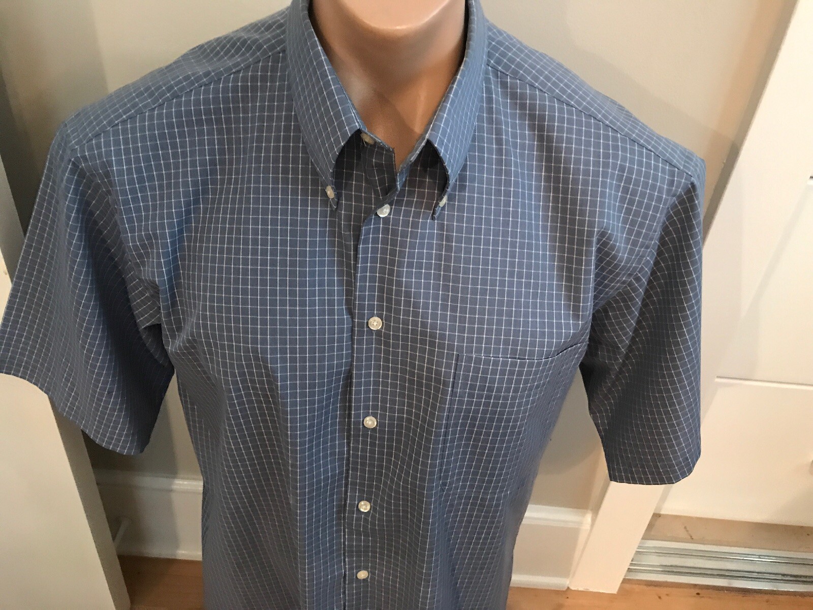 FILA Camicia Savile Row uomo 16 1 2 blu ardesia a quadri facile cura tutti i giorni nuova senza etichette