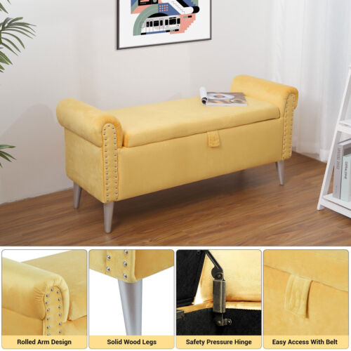 47" Upholstered Footstool Storage Bench End of Bed Velvet Ottoman Bedroom Seat - Picture 2 of 10