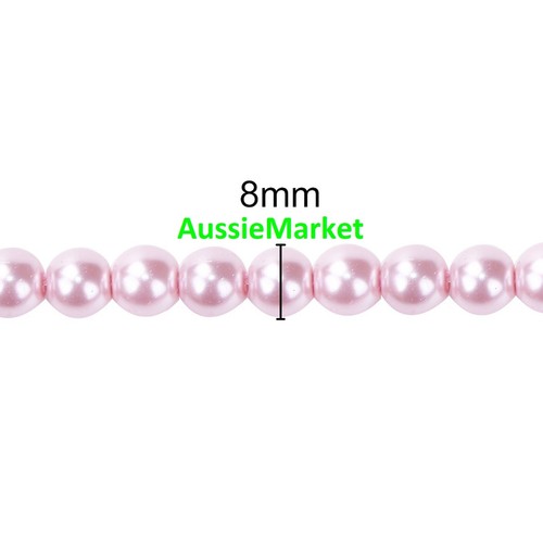 50 x loose glass beads light pink imitation pearl spacer 8mm ladies jewellery - Picture 2 of 2