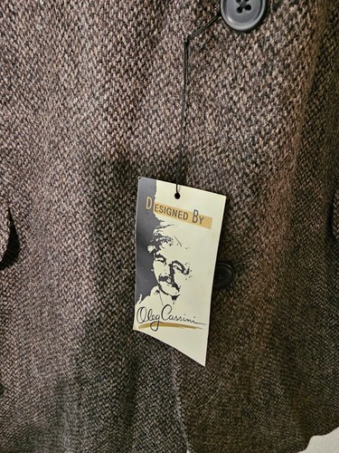 VTG Mens Oleg Cassini 48L 100% Wool 2 Button Blazer Jacket Brown Herringbone - Picture 3 of 7