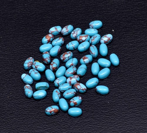 Lotto 24 pezzi blu cielo rame turchese - 6x4 mm ovale cabochon pietra preziosa sfusa - Foto 3 di 5