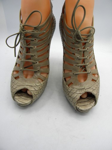 Christian Dior Snake Embossed Leather Lace Up Peep-Toe Heels Booties Pumps Sz 37 - Picture 6 of 18