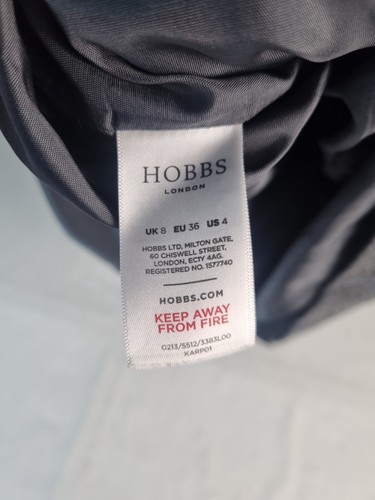 Hobbs Gris Lana Mezcla Cambio Vestido Azul Cuadros Costuras UK8 Ropa de Trabajo Sin Mangas - Imagen 6 de 7