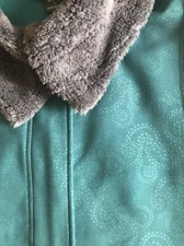 Woolrich Women's Summit Dark Teal Green Paisley Vest Faux Fur Collar Sz S