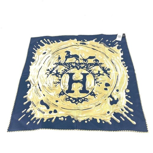 HERMES Carre 45 Gavroche Peinture Fraiche Navy Gold W/Tags No Box Unused. - Picture 4 of 8