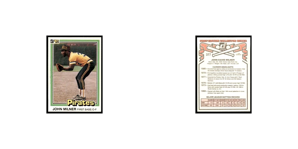 1981 Donruss John Milner Baseball Cards #377.0 - Image 3 of 3