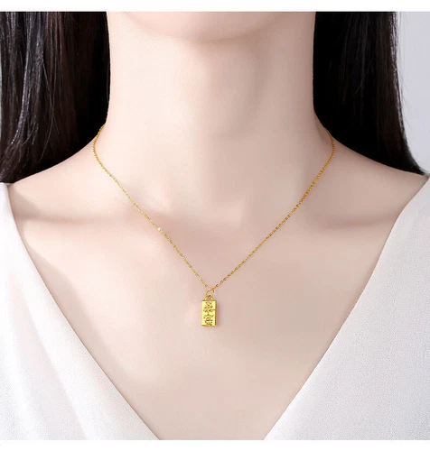 Reines 999 24K Gelbgold Glück länglich mit 18K dünnen O-Gliedern Halskette 18 Zoll Anhänger - Bild 11 von 12