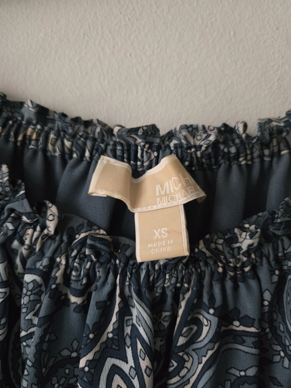 Abito donna Michael Michael Kors spalle scoperte mini stampa paisley blu taglia XS