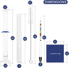 Hydrometer & Glass Test Jar Set, Triple Scale Alcohol Hydrometer with Glass C...
