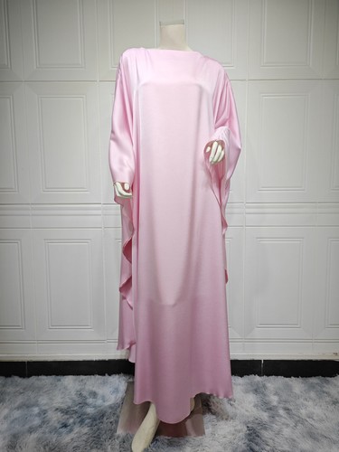 Satin Kaftan Muslim Women Dress Batwing Sleeve Loose Abaya Modest Robe Cocktail - Picture 24 of 59