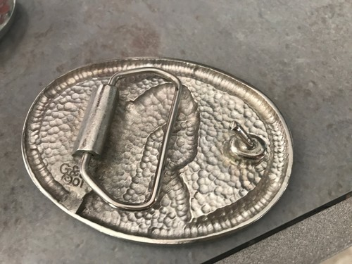 Hebilla de cinturón con incrustación de turquesa hecha a mano - Chevron estilo suroeste occidental ovalado - Imagen 3 de 4