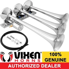 VIXEN HORNS TRAIN AIR HORN 3 TRUMPETS CHROME PLATED FOR TRUCK/CAR LOUD SOUND DB