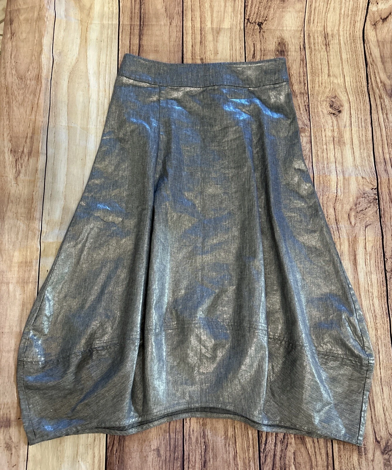 Eileen Fisher Women’s Skirt Lantern Bubble Linen Blend Silver Metallic Size XXS
