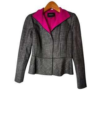 Lafayette 148 Amanda Peplum Black White Plaid Fuchsia Contrast Jacket Career 8