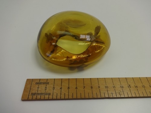 Vintage Ashtray Blown Glass Yellow Handpainted Mid Century Original Interiors - Picture 4 of 7