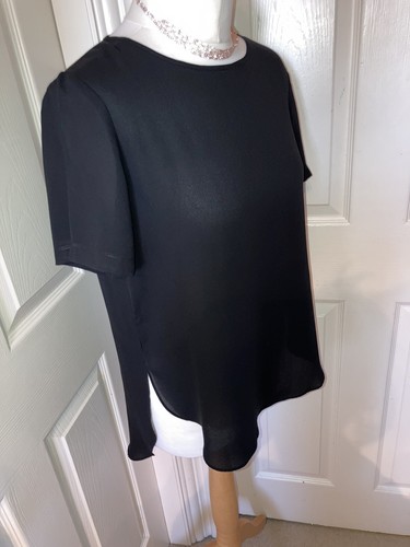 TOPSHOP Womens Black Split Hem Top UK 8 XS Oversized Chiffon Cut Out Sides Tunic - Picture 5 of 9