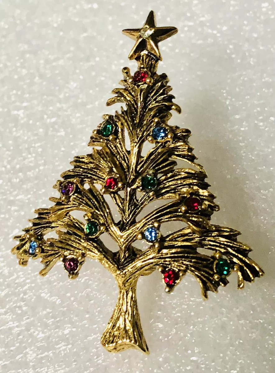 JIELALA Womens Brooch Pins Vintage Girls Christmas Tree Rhinestone Brooch Pin, Women's, Size: Small, Gold